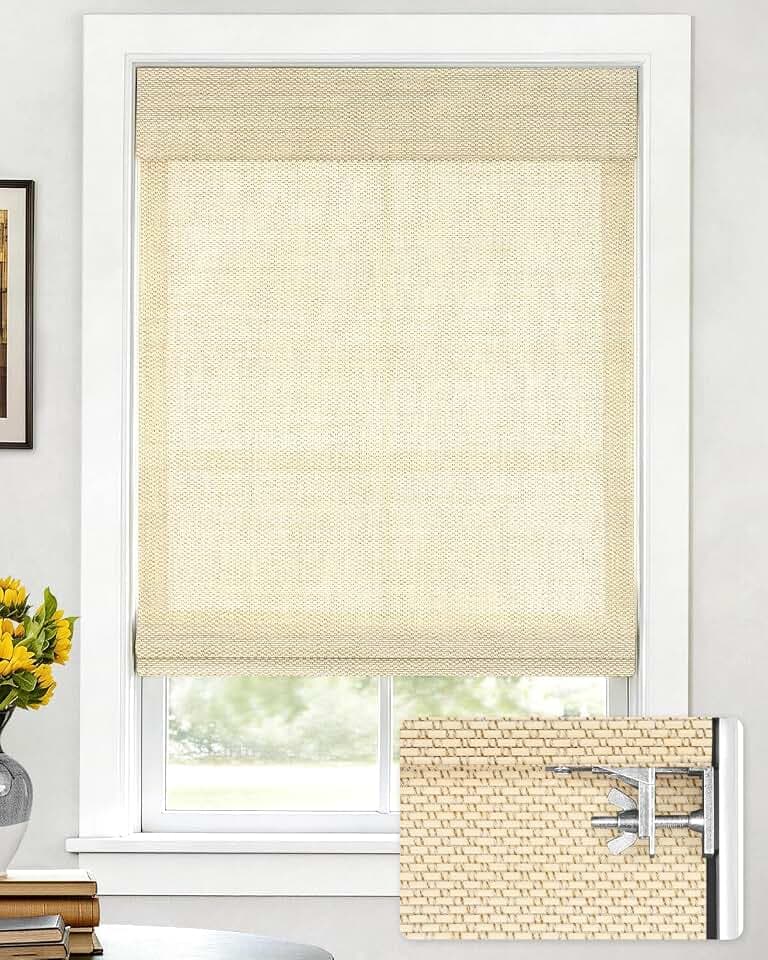 LazBlinds No Drill Bamboo Roman Shades, 21" W x 64" H, Star-Beige