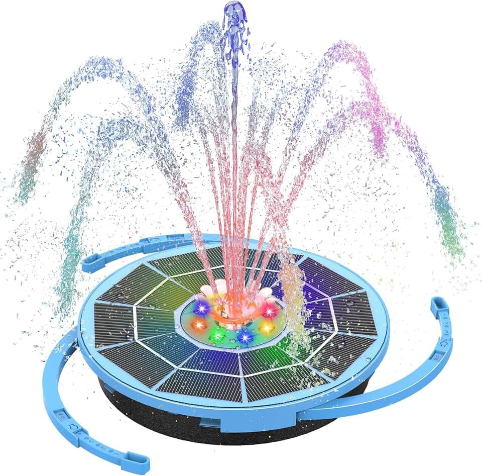 AISITIN LED Solarbrunnen für Draussen 3,5W mit 3000mAh,Hellblau Glasscheibe