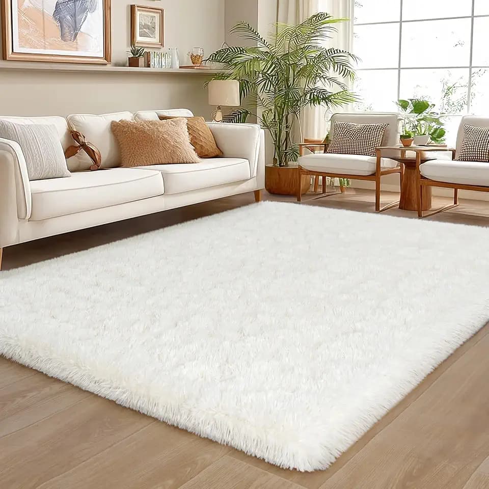 Area Rug for Living Room 6x9, Cream White Ultra Soft Shaggy Fluffy Area Rug
