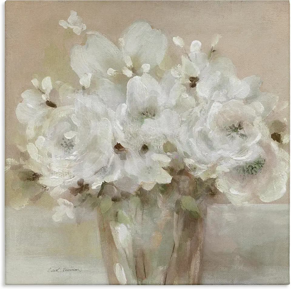 Neutral White Flower Bundle Floral, 17 x 17 Inch Canvas Wall Art