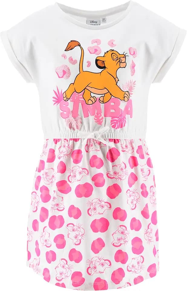Disney El Rey Leon Kleid für Mädchen, weiche Baumwolle, Simba-Design, kurzärmelig, für Mädchen, Größen 4 bis 10 Jahre