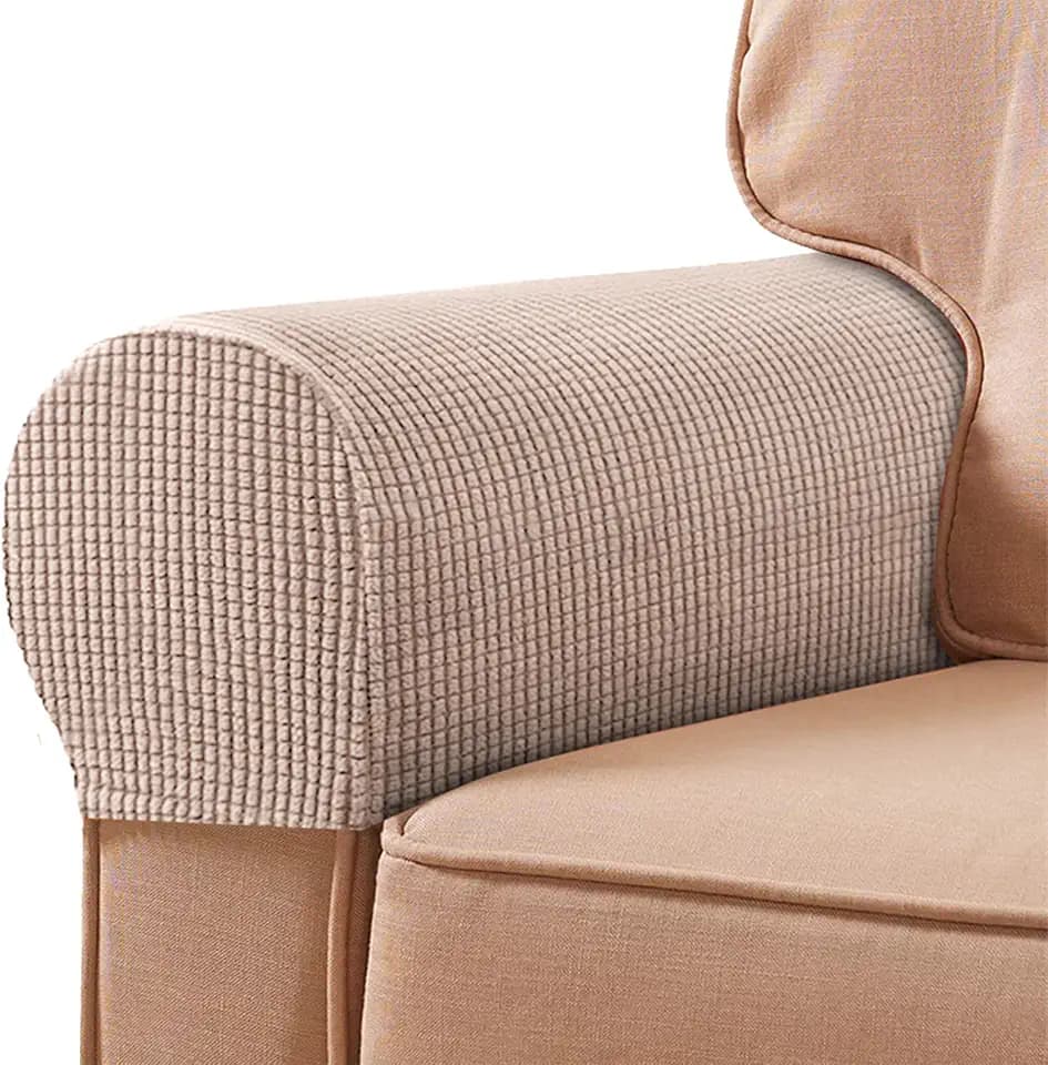 Stretch-Armlehnenbezüge für Stühle und Sofas, Couch-Armlehnenbezüge für Sofa, Spandex, rutschfest, Möbelschutz, waschbar, Sessel-Schonbezüge für Liegestuhl, 2er-Set (Kamel)