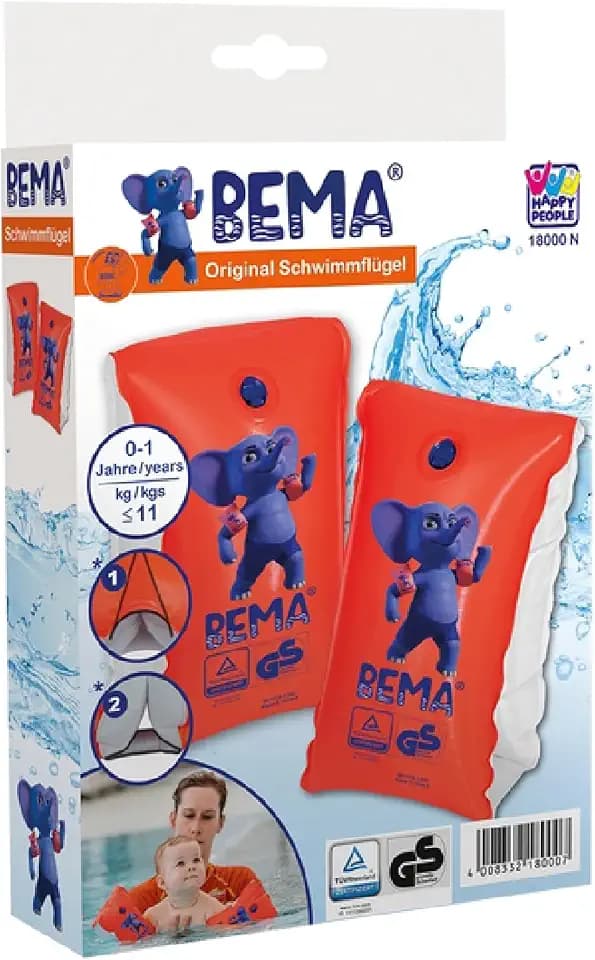 BEMA® Original Schwimmflügel, orange, Größe 0, bis 11 kg / 0-1 Jahre