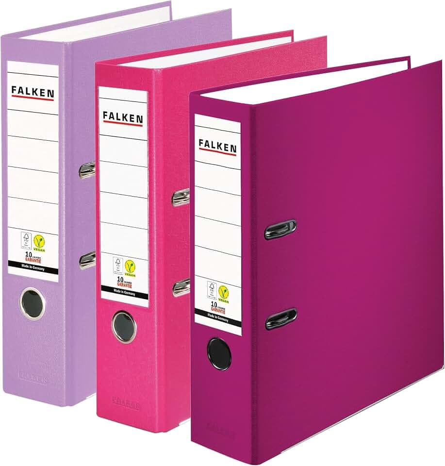 FALKEN 3x PP-Color Ordner 8 cm breit DIN A4 sortiert Pastell-Berry