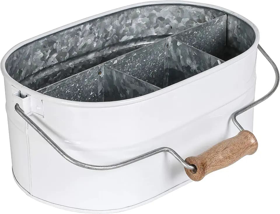 Alpha Living Home 4-Compartment Flatware Caddy, White Metal Cutlery Holder