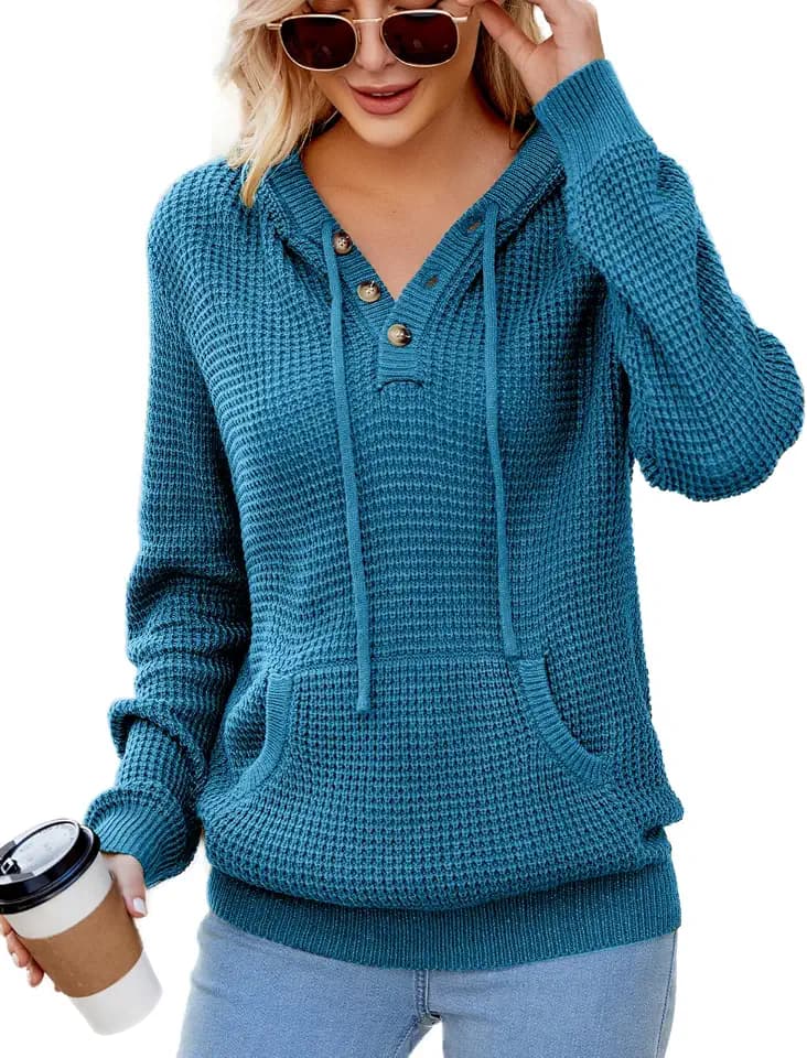VIMPUNEC Womens Fall Hoodie Sweater Long Sleeve Hooded Top with Pocket