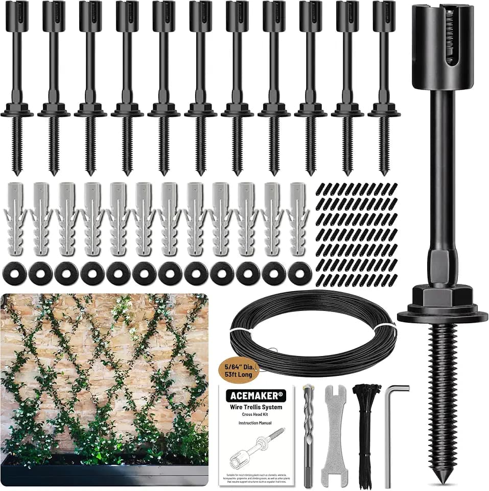 Wire Trellis Kit, 12-Set 5/64” Black Crosshead with 53ft Cable