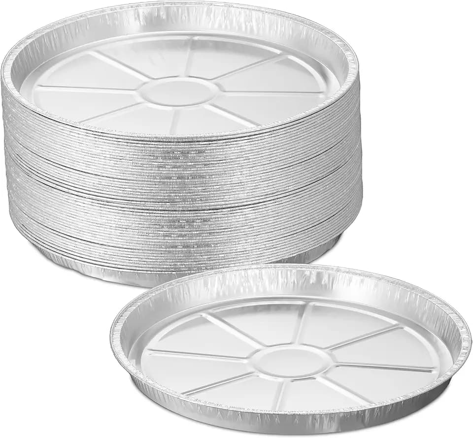 Relaxdays Aluschalen rund, 50er Set, H x D: 2,5 x 27,5 cm, Backform Linzertorte, Tropfschalen indirektes Grillen, Silber