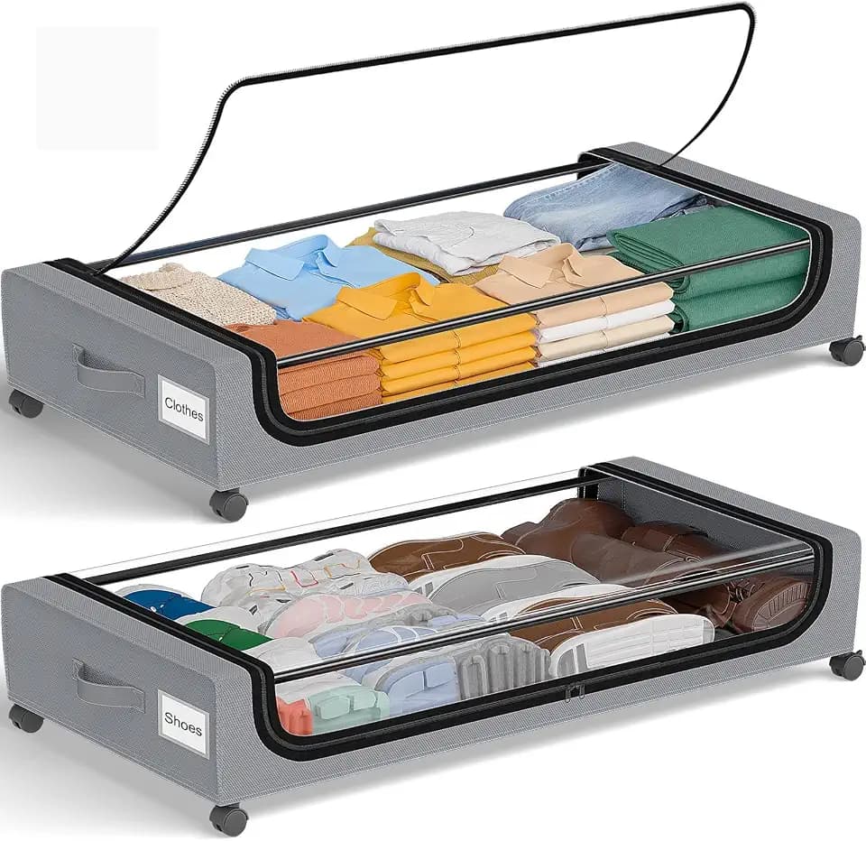 GoMaihe Under Bed Storage with Wheels 70L Grey 2-Pack