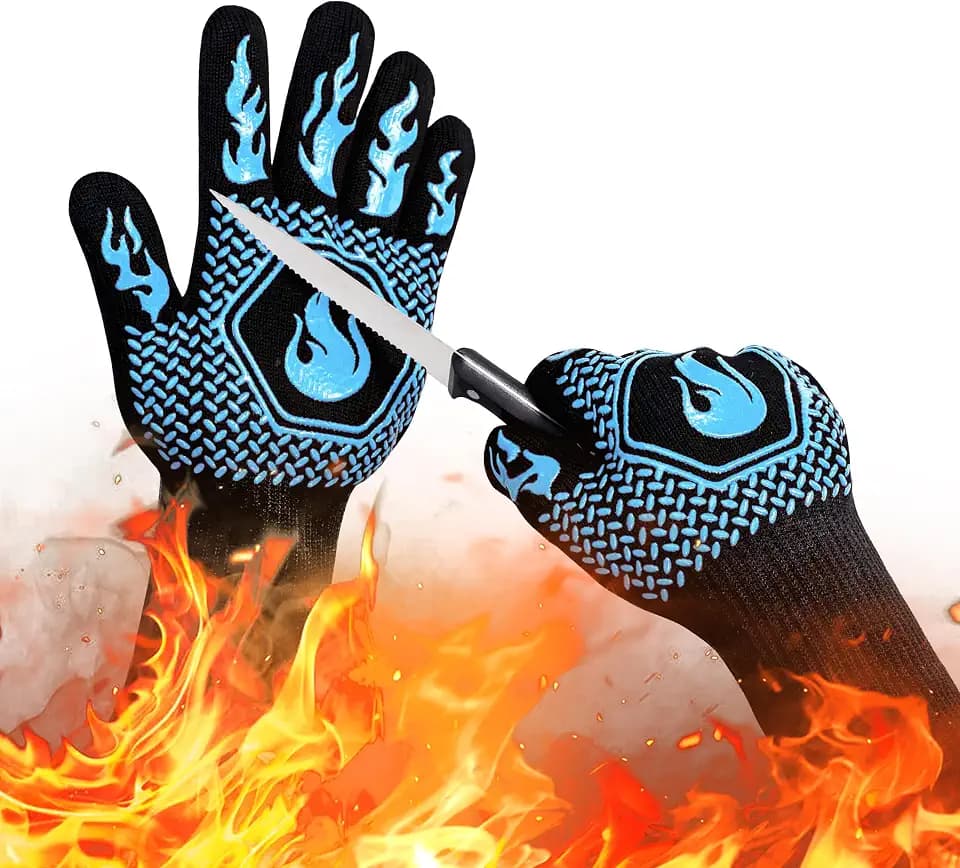 BBQ Gloves 1472F Heat Resistant Non-Slip Silicone (Sky Blue)