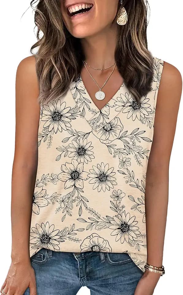 WIHOLL Tank Tops for Women Summer V Neck T Shirts Trendy Sleeveless Basic Tees Fashion Clothing