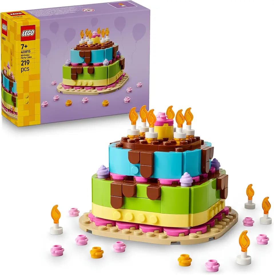 LEGO Geburtstagstorte Spielzeug - Bastelset für Kinder mit 10 Kerzen, Zuckerguss und bunten Blumen als Zimmerdeko - Geschenkidee für Mädchen, Jungen und Familien ab 7 Jahren - 40815