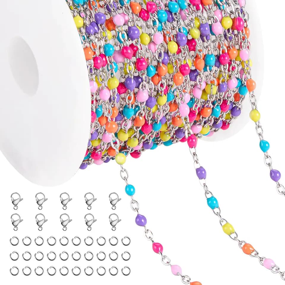 Jabogrii 16.4 Feet Stainless Steel Colorful Oil Drip Beaded Jewelry Chain