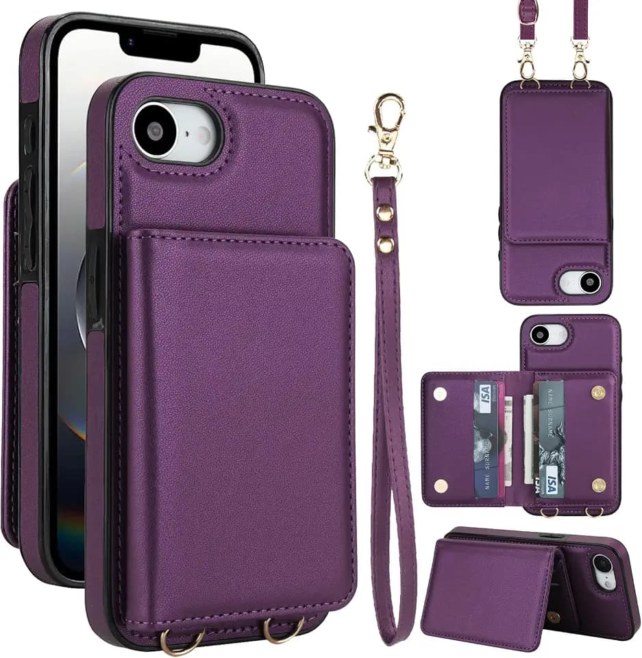 for iPhone 17e / 16e Wallet Case with Card Holder, Purple
