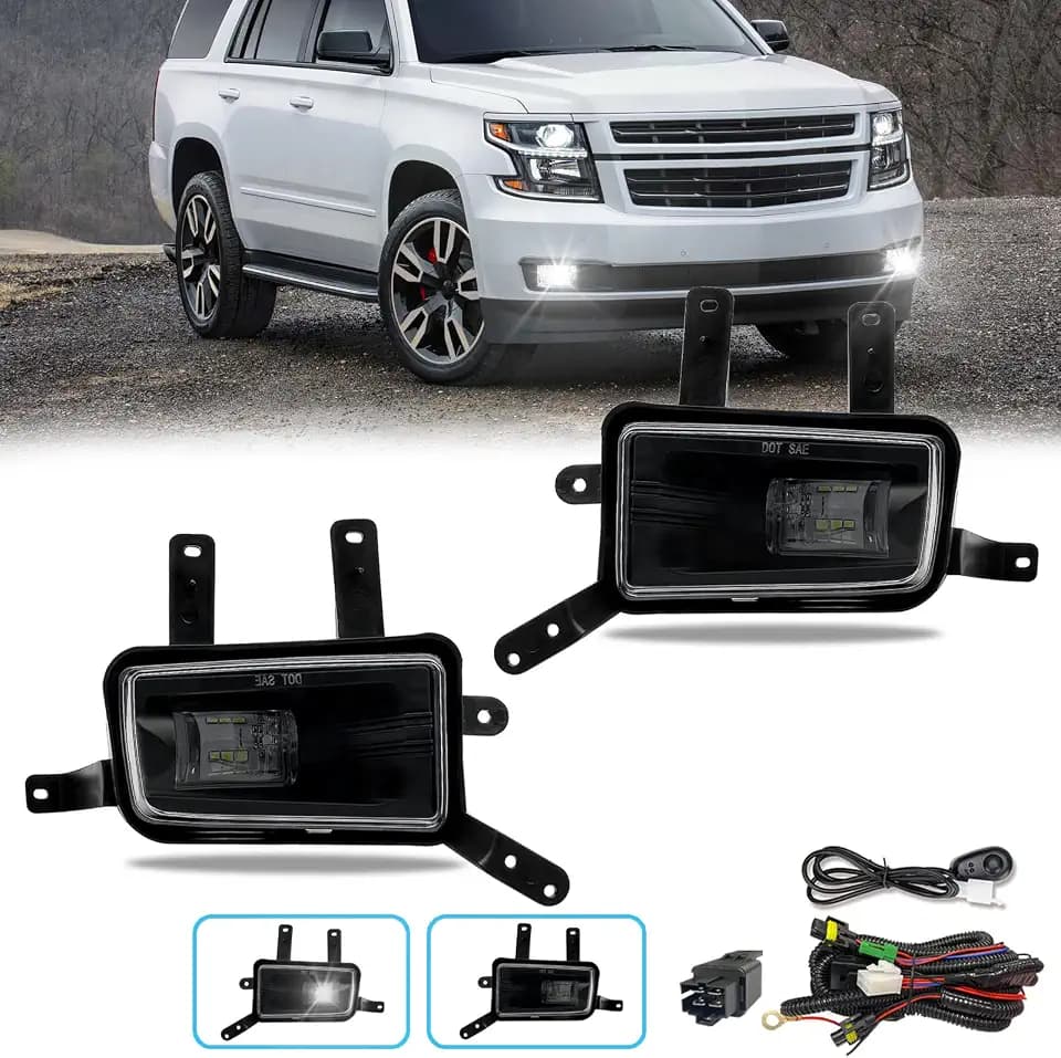 Shocklight LED Fog Light Compatible With 2015-2020 Chevy Suburban/Tahoe/GMC Yukon with Assembly Set L&R Side with Wiring Harness and Switch