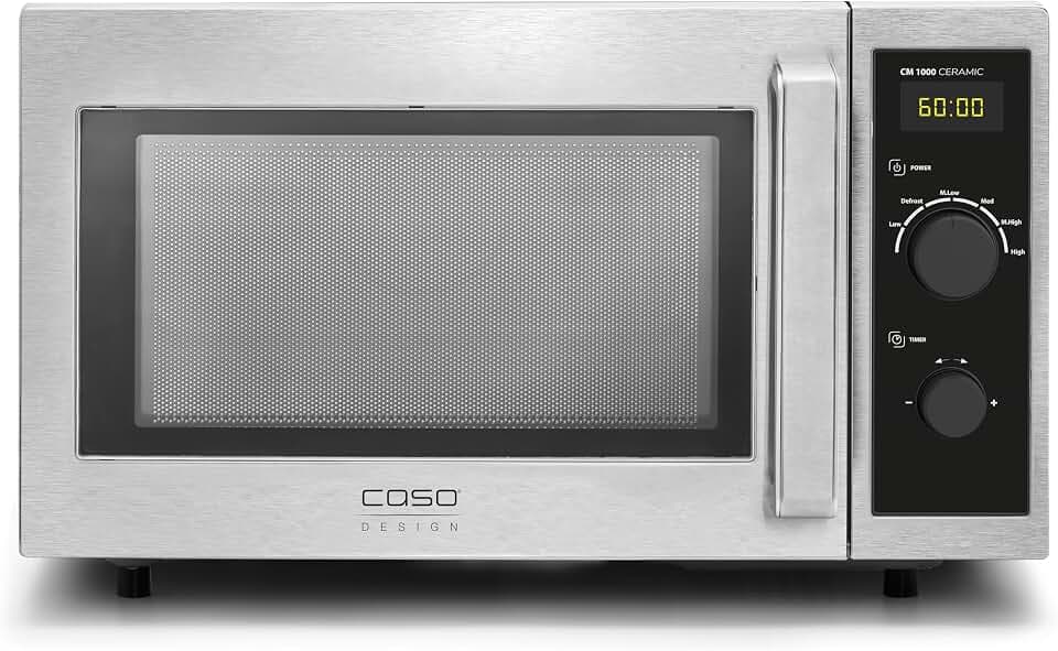 CASO CM1000 Ceramic, Gewerbe- Mikrowelle, 25 L, 1000 Watt, Timer | für professionelle Gastronomie, 6 Leistungsstufen, Casotek Boden, Timer bis 60 Min