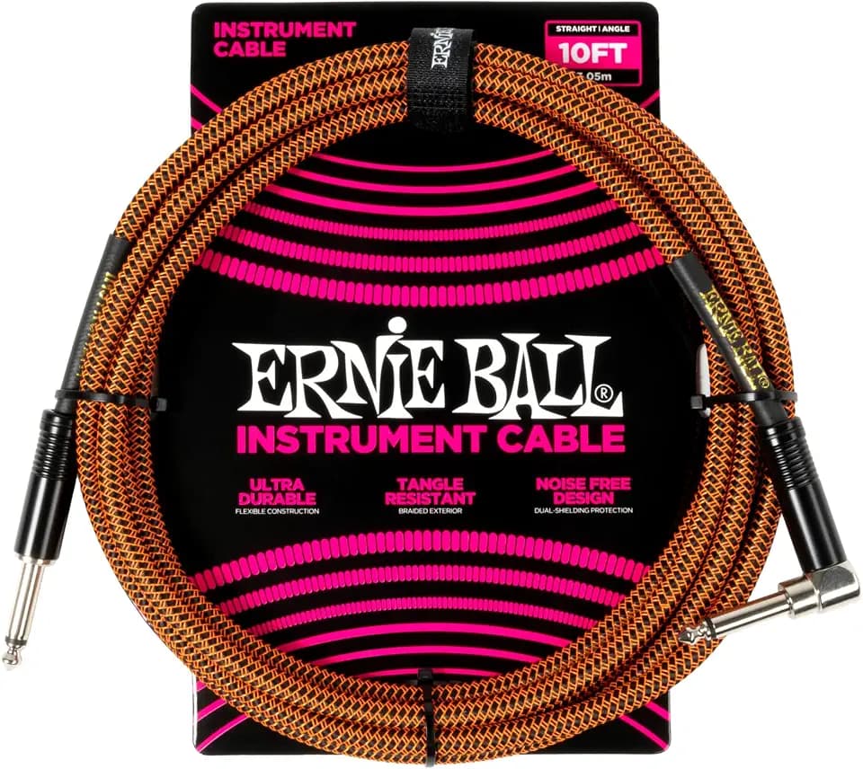 Ernie Ball Geflochtenes Gitarrenkabel, Gerade/Gewinkelt, 3 m - Pumpkin Pie