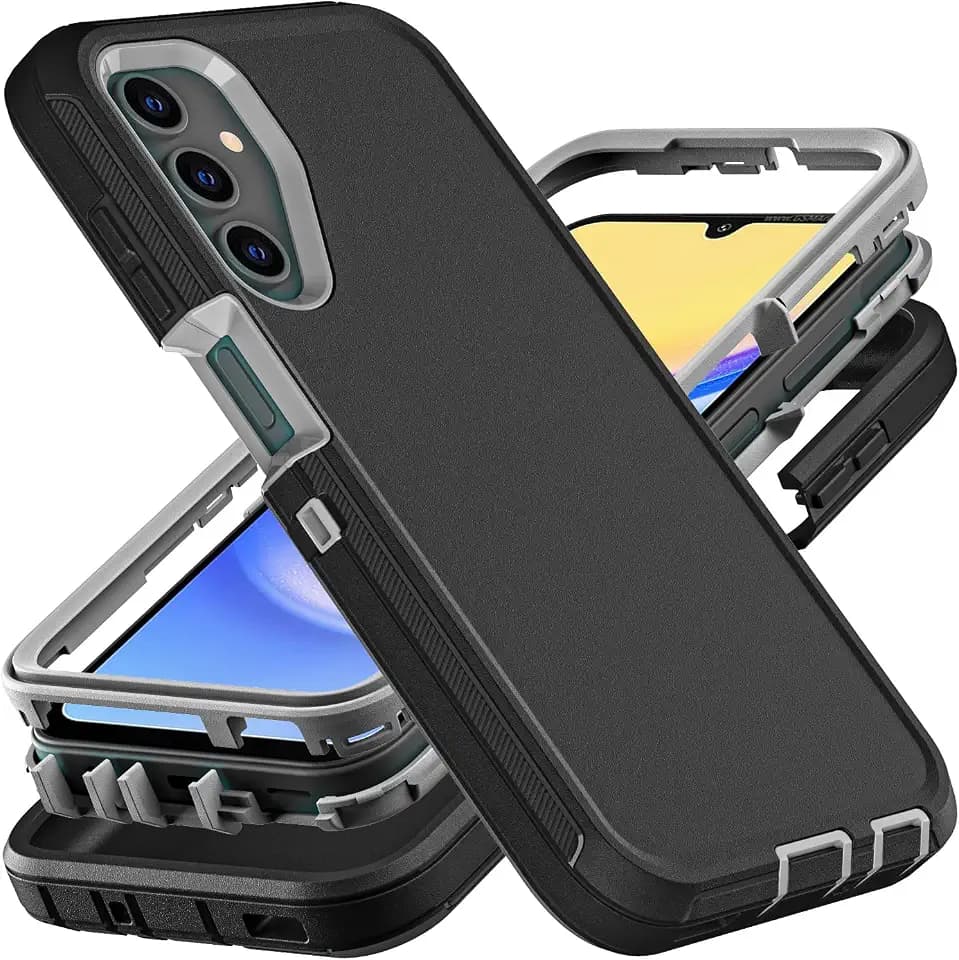 YKHJKLEC for Samsung Galaxy A15 5G Case, Military Grade 3 in 1 Heavy Duty Shockproof/Drop Proof/Dust Proof Case (Black/Grey)