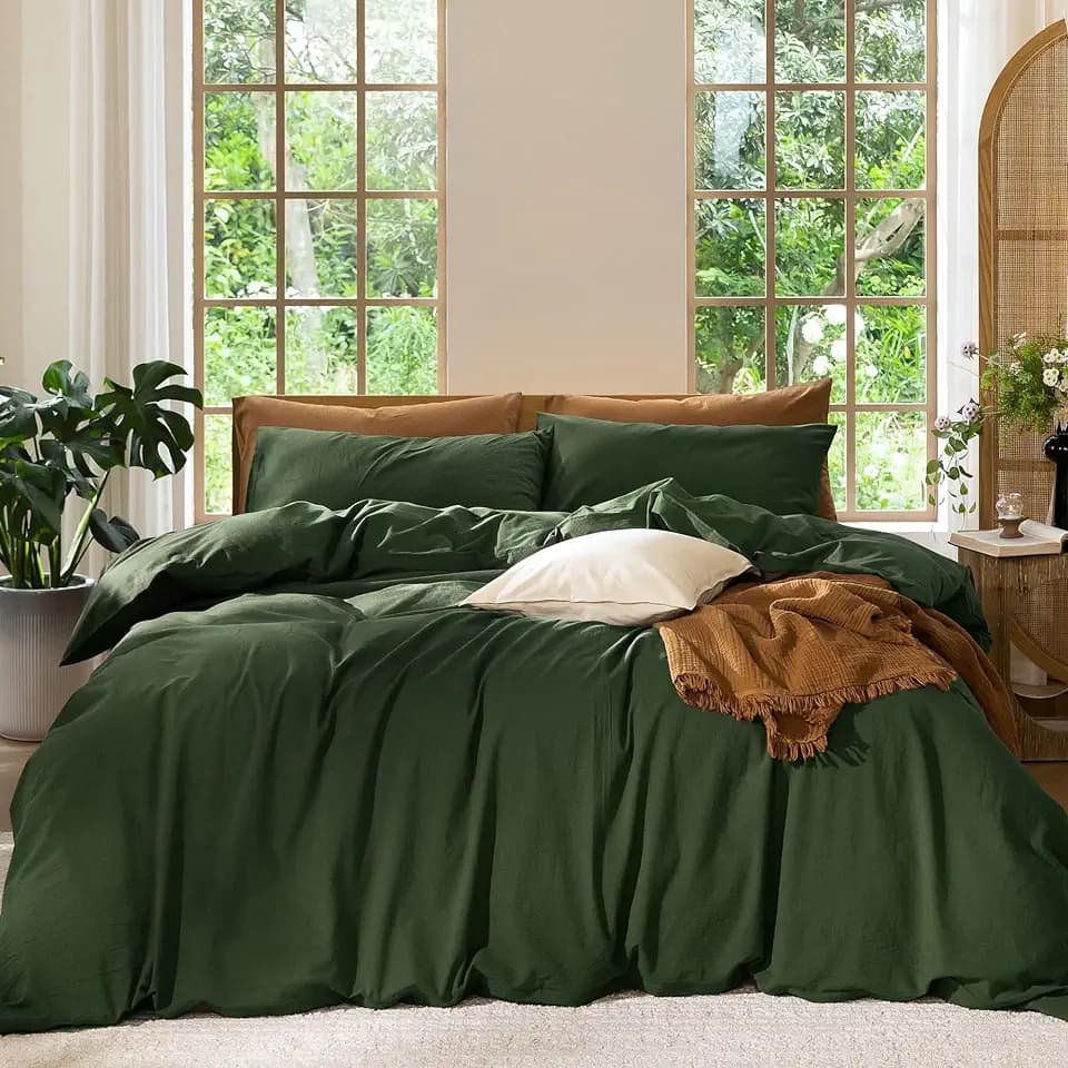 MooMee Duvet Cover Set 100% Washed Cotton Linen Like Full