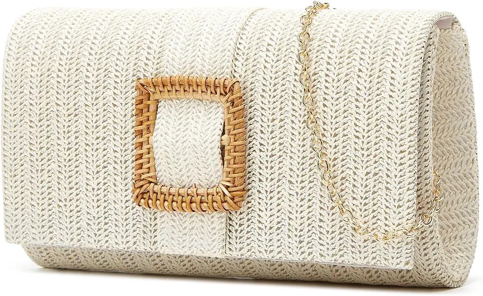 Straw Clutch Purses for Women Summer Straw Beach Bag Vintage Envelope Evening Clutch Handbags for Formal Party Wedding