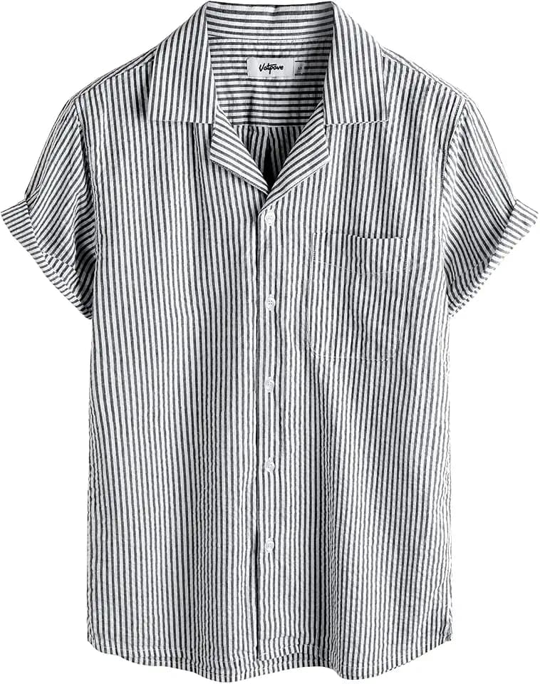 VATPAVE Mens Striped Summer Shirt Casual Button Down Short Sleeve Shirts