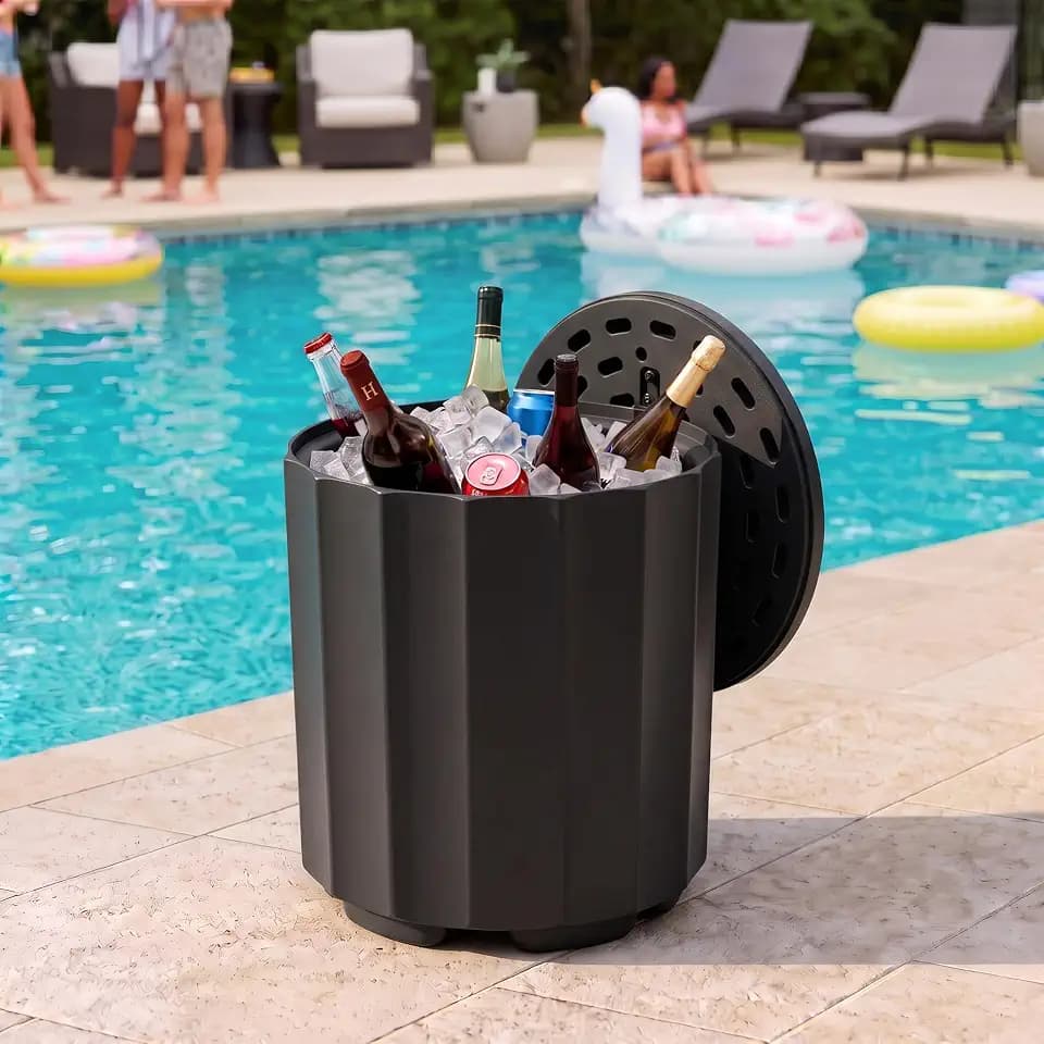 NicBex Outdoor Cooler Side Table, Wide Stripe Ice Chest Cool Table, Black