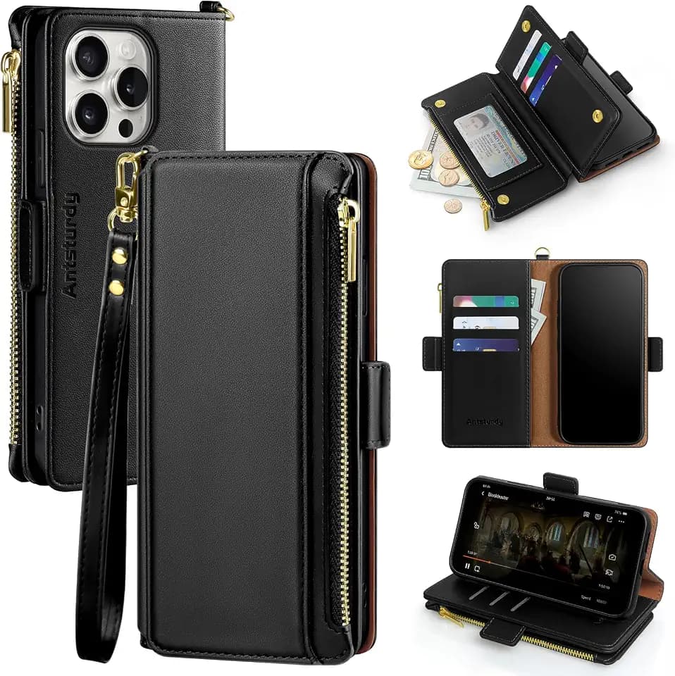 Antsturdy for iPhone 13 Pro Phone Wallet Case Women,Black