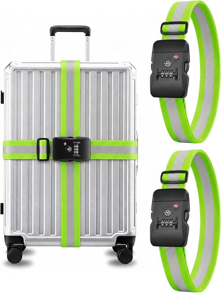 LUGGEX Luggage Straps TSA Approved, Adjustable Straps for Suitcases,Green