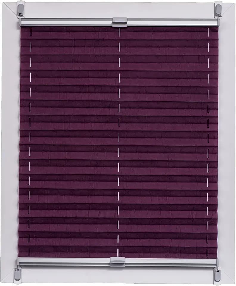 Sunlines Plissee Made in Germany, Tageslicht, Echtcrush, Violett, Klemmfix, Silbergraue Schiene, 75 x 150, Stoff, Pflaume, 75 x 2.3 x 150 cm