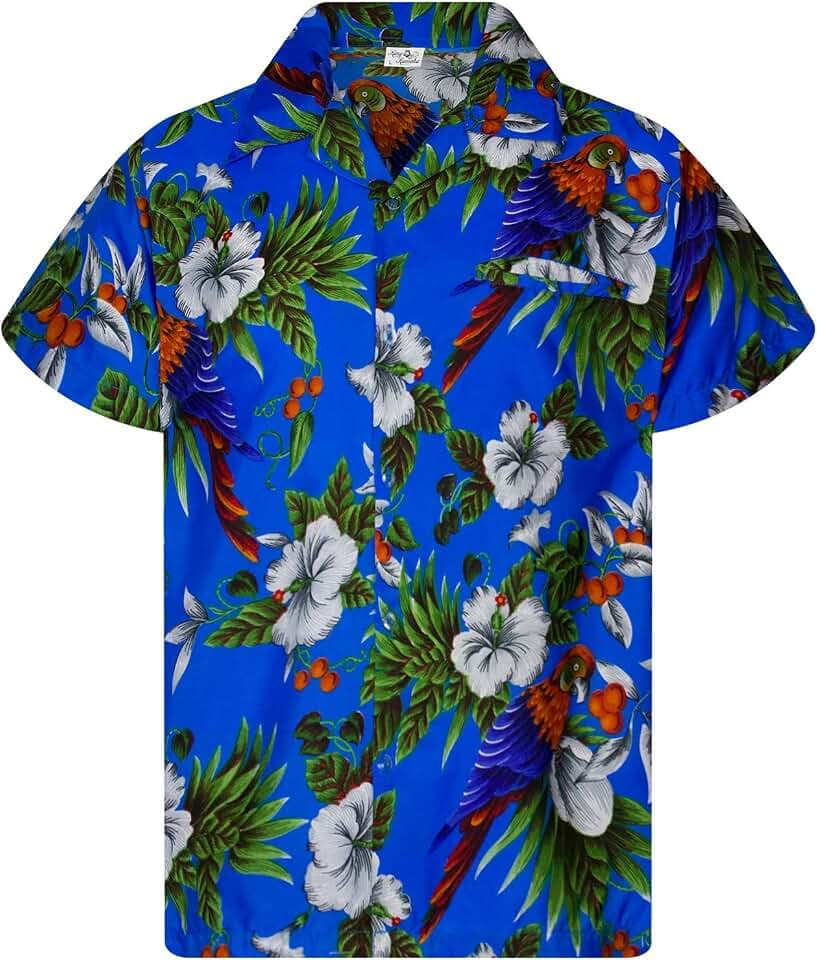 King Kameha Funky Hawaiihemd Kinder Jungen Mädchen Kurzarm Fronttasche Hawaii-Print Unisex Kirschblüten Papagei Muster