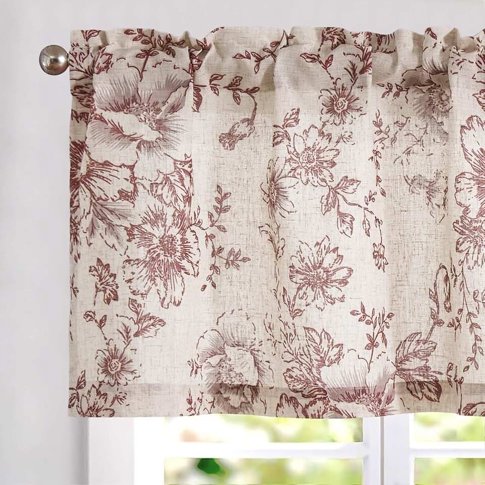 Vangao Floral Valances for Windows Alice Red W50 X 16L 1 Panel