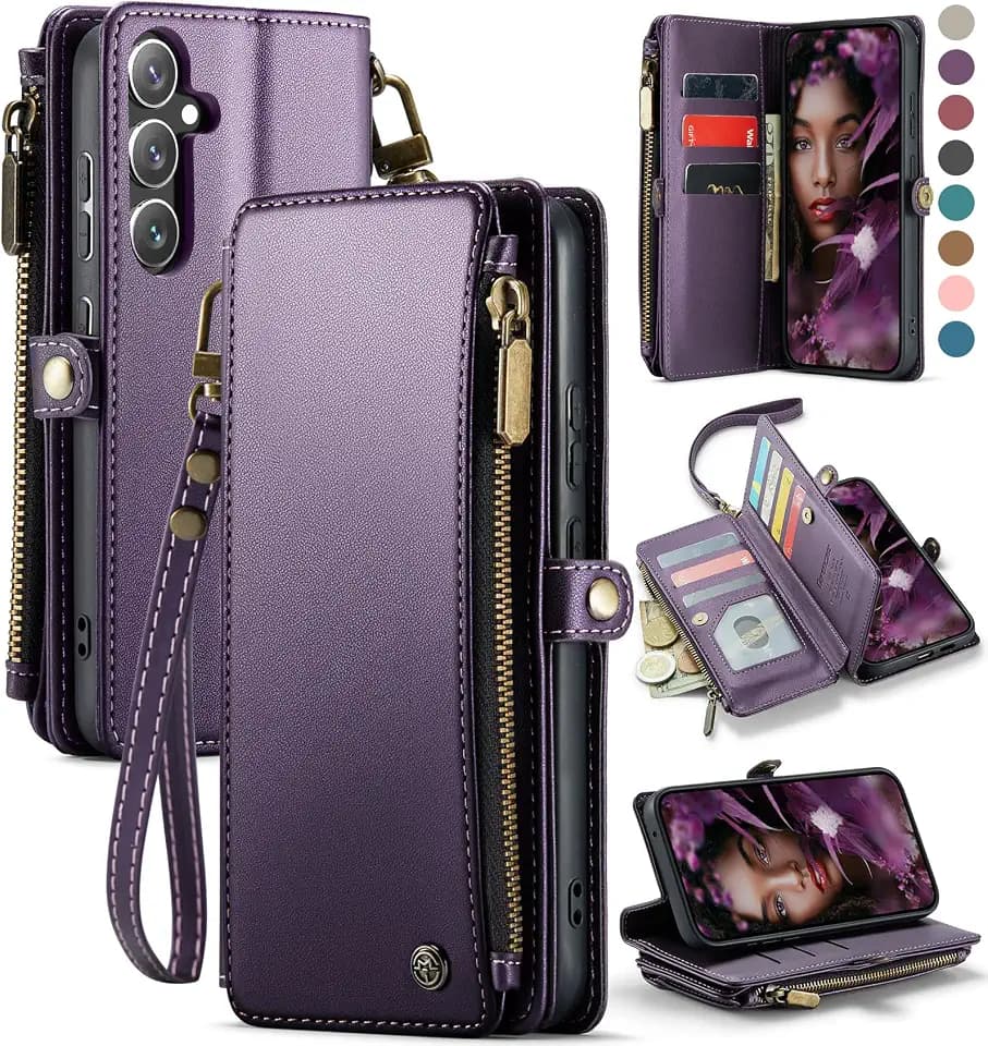 Defencase for Samsung Galaxy S25+/Plus Wallet Case with Card Holder, Purple