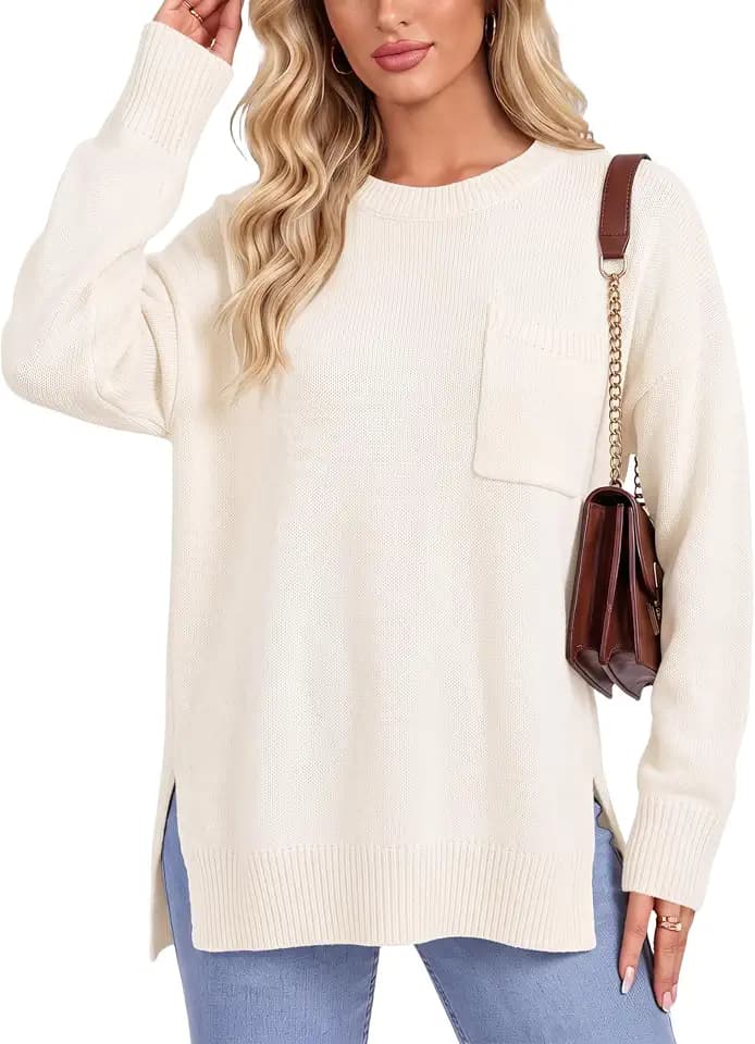 SunnyMelody Womens Oversized Crew Neck Knit Fall Trendy Pullover Sweaters