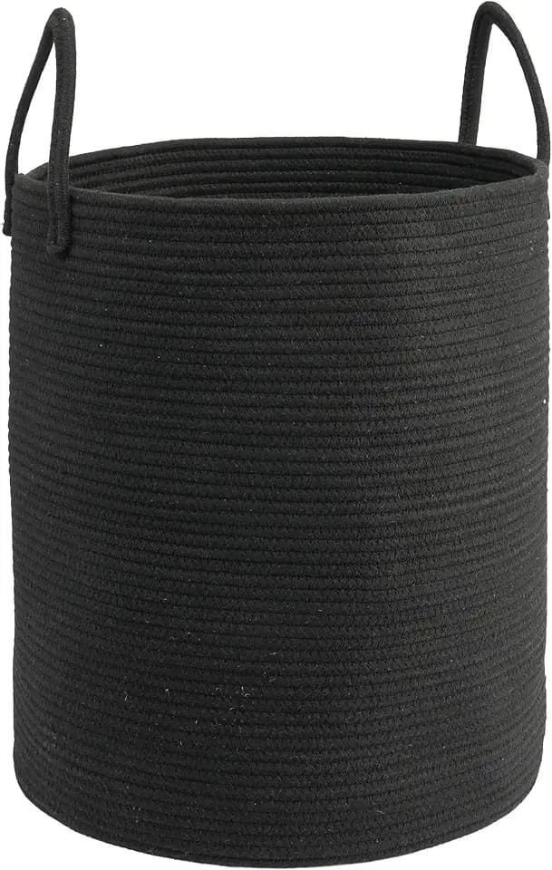 Woven Cotton Rope Laundry Basket, 15" x 20" Laundry Hamper, Black