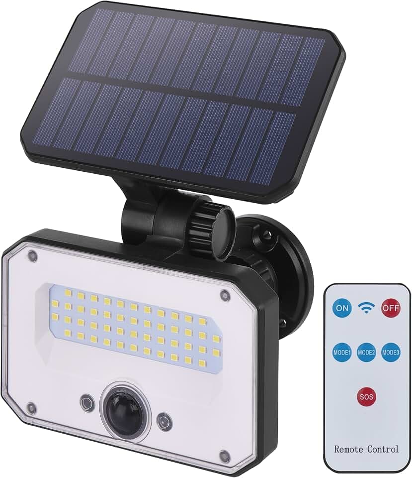 EMOS - LED Solarlampe SPILO für Außen mit Bewegungsmelder und Fernbedienung - Solar Wandleuchte für Haus/Garten - Sensor-Reichweite 6m/120° - 4 Lichtmodi, Helligkeit max. 1500lm, Warmweiß - schwarz