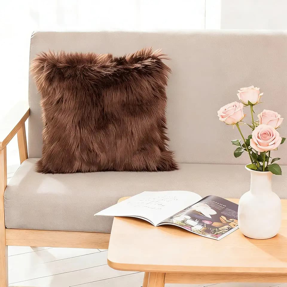 CROS 50 Pack Soft Faux Fur Pillow Covers, Plush Shaggy Decorative Throw Pillowcases, Cozy Luxury Cushion Covers for Sofa, Bedroom, Living Room, Brown, 20x20 Inches