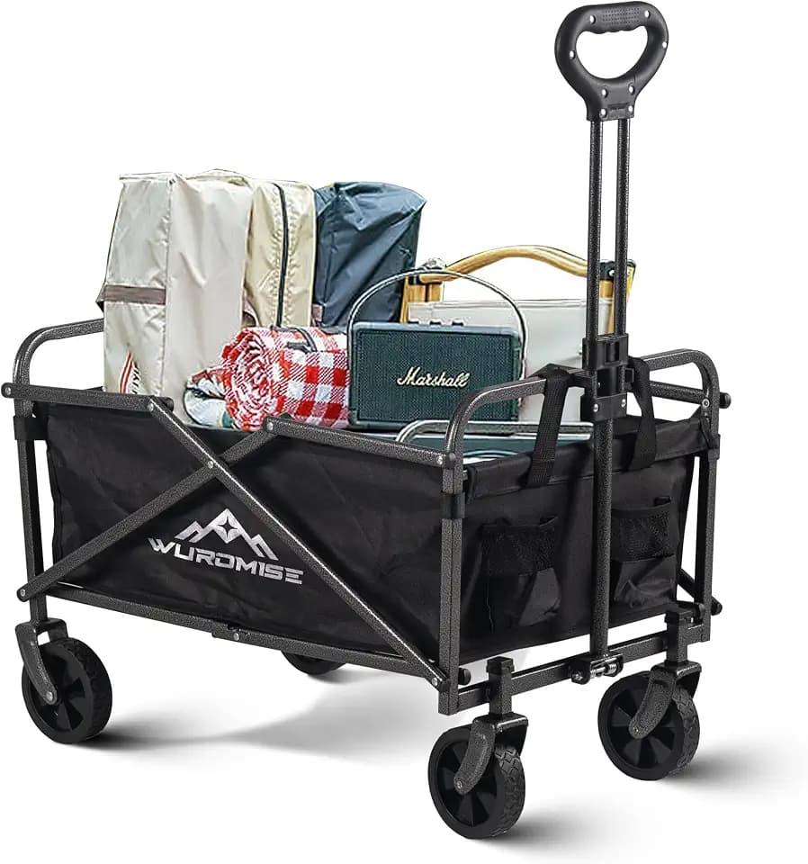 WUROMISE Beach Wagon - Wagon Cart with Wheels Foldable, Heavy Duty Garden Cart with Swivel Wheels, Large Capacity, and Adjustable Handle