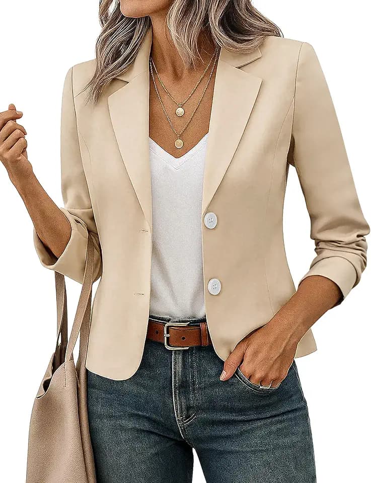 FOLUNSI Women's Cropped Blazer Jacket Office Casual S-XL