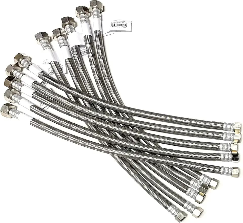 Faucet Water Supply Connector Line Braided Stainless Steel, Faucet Supply Line - 3/8 Female Compression Thread x 1/2 Female Iron Pipe Thread (3/8" Comp x 1/2" FIP) (10, 16 inch)