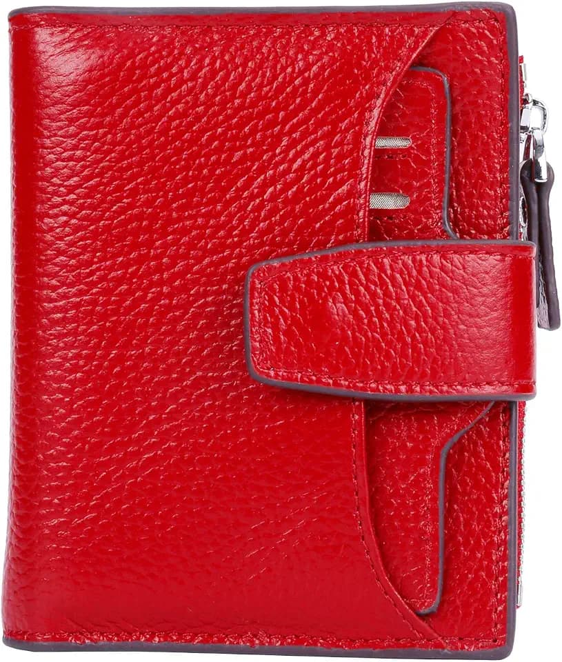 Women's RFID Blocking Leather Small Compact Bi-fold Zipper Pocket Wallet Card Case Purse with id Window