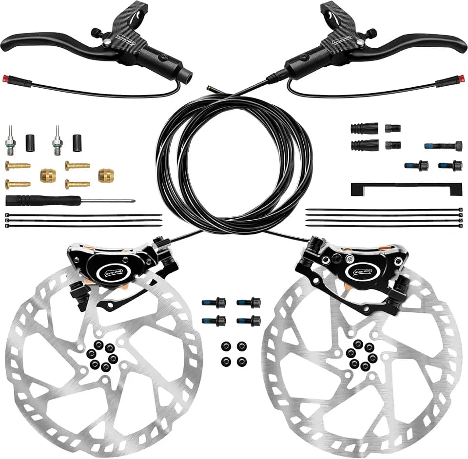 E-Bike Hydraulic Disc Brake Set 4-Pistons/2-Pistons,2-PIN/3-PIN Pre-Bled with Mineral Oil Brakes Kit,Front and Rear Set,180mm 2.3mm Thick Rotors