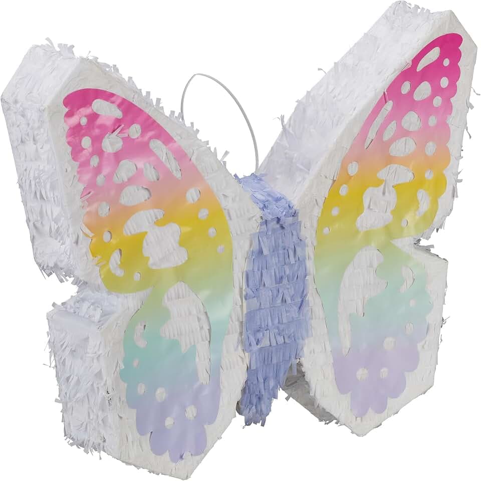 Relaxdays Pinata Schmetterling, zum Befüllen, Geburtstag Mädchen, zum Aufhängen, Piñata Kinder, HBT 48 x 58 x 10cm, bunt