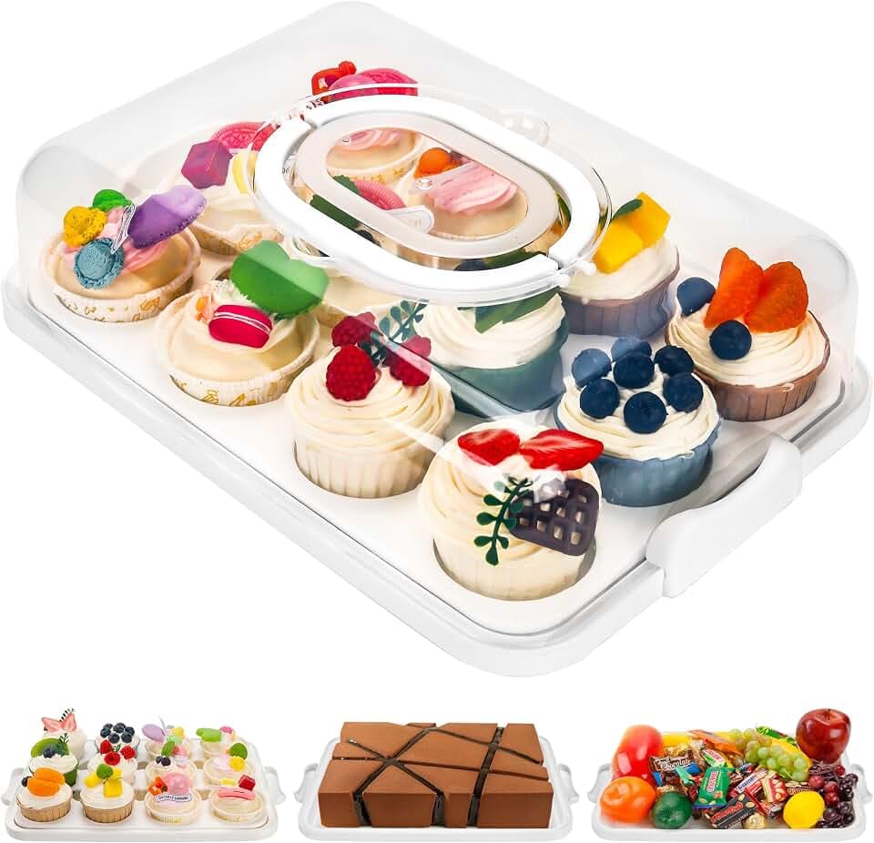 NPLUX White Cupcake Carrier Cupcake Holder with Lid, Cake Container