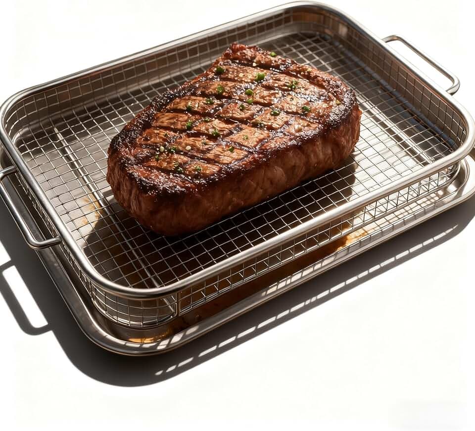 Steak Resting Rack with Drip Tray, 16 x 12 in Steel Pan Set