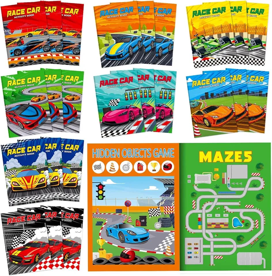 Kosiz 24 Pcs Race Car Activity Books Bulk, Party Favors Mini Books