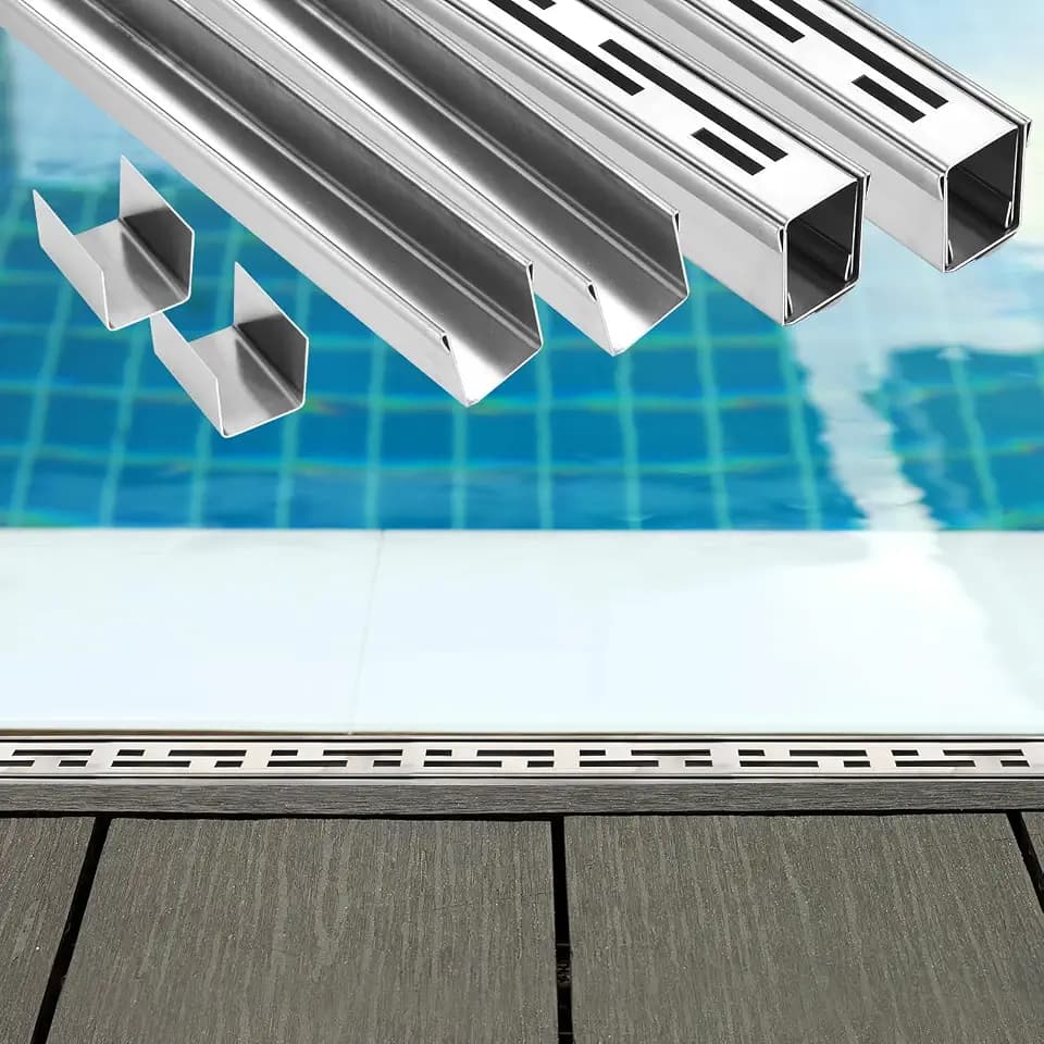 2 Pack Pool Deck Channel Drain 1.25" Wx4 ft L, 304 Steel, Silver