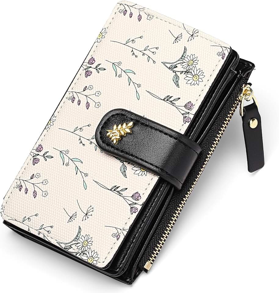 GAEKEAO Wallets for Women RFID Blocking Medium Bifold Ladies Wallet Vegan Leather Floral Card Holder Purse Zipper Coin Pocket