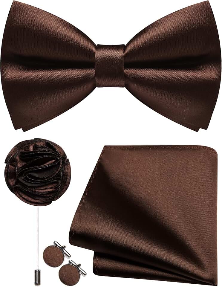 Herren-Fliege und Einstecktuch, Manschettenknöpfe, Anstecknadel-Set, Seide, vorgebundene Fliege, verstellbar, Hochzeit, Party, Business