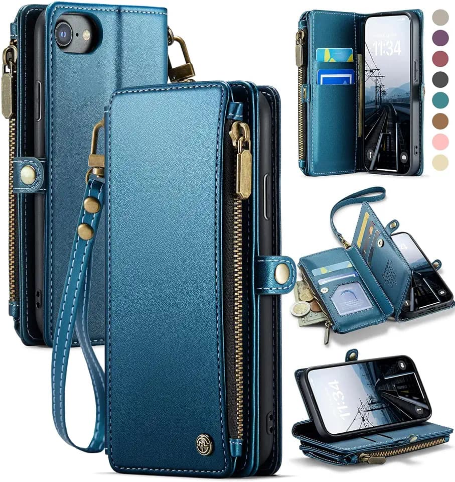 Defencase for iPhone SE/2020/2022/8/7 Wallet Case with Card Holder, Blue