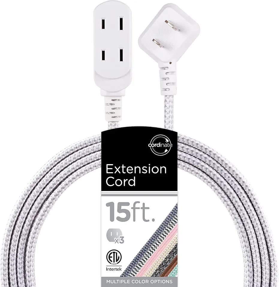 Cordinate 3-Outlet Extension Cord, 2 Prong, 15 Ft Cable with Flat Plug